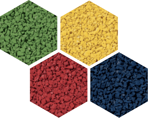 Hexagon grid of 4 different colors of granules